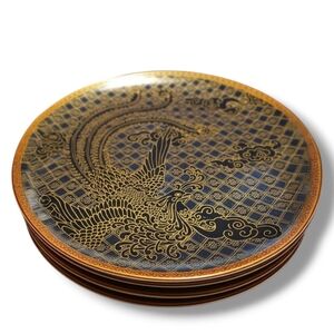 Williams Sonoma Lunar New Year Rare Retired Blue Phoenix Dinner Plates Set of 4